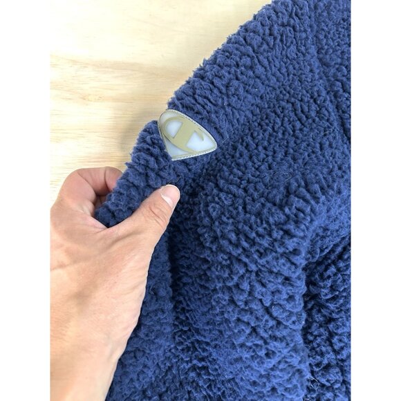 Champion High Pile Pullover Hoodie Mens Medium Blue Cozy Fleece Jacket See Notes - Picture 4 of 16